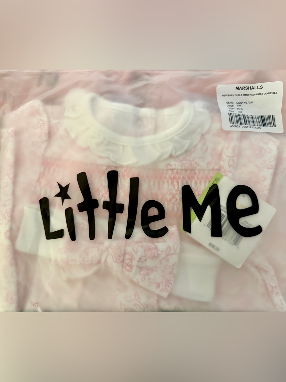 Little Me Pink and White Floral Baby One-Piece